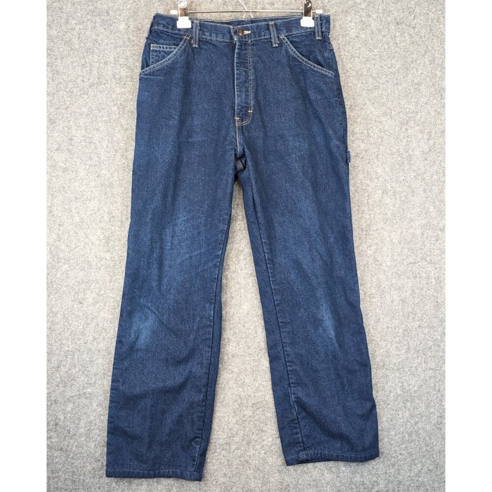 Dickies Plaid Flannel Lined Jeans Mens 34x29 Relaxed Fit Blue Faded Distressed